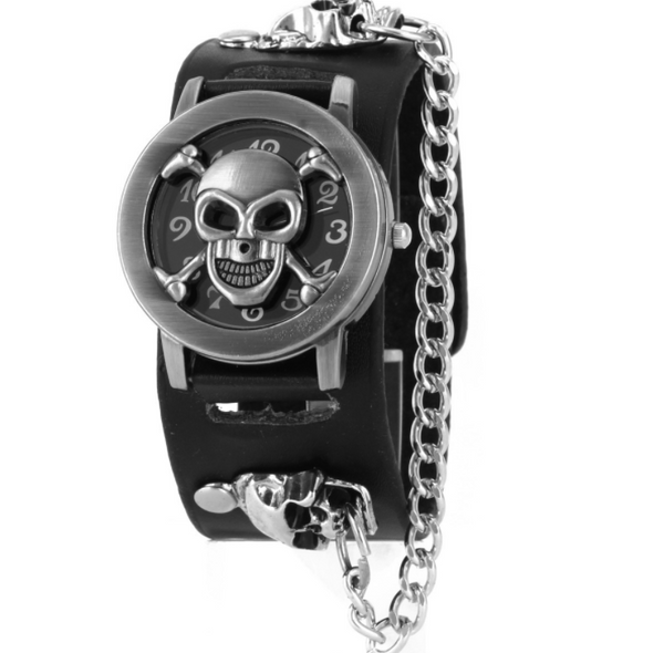 Reloj Calavera con Cadena - Diseño Marrón Clásico