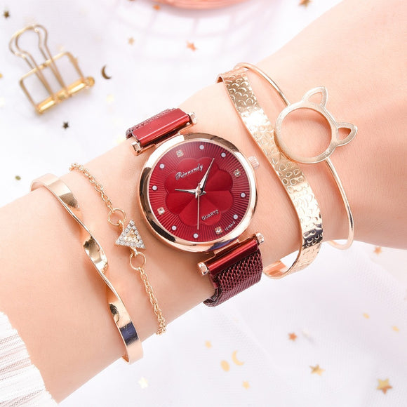 Pulsera Reloj de Cuarzo con Cierre Magnético - Set de 5 Piezas