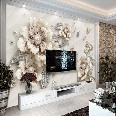 Mural de Papel Tapiz 3D con Flores para Pared de TV