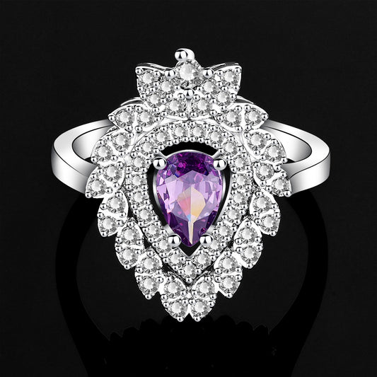 Color zirconium necklace, earrings, bracelet, and ring 4-piece set with purple and green stones. - Image 2