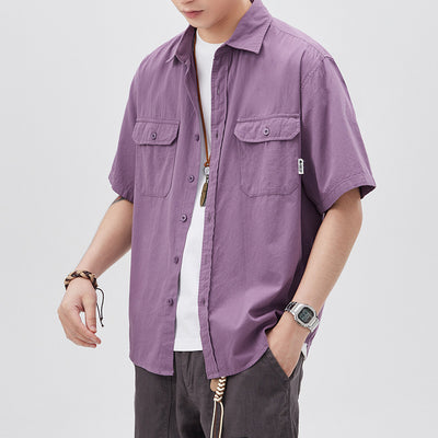Camisa de Trabajo Retro Manga Corta para Hombre