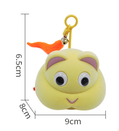 Gray pet toy shaped like a mouse or cat head with googly eyes, pink ears, and a yellow feather with a bell. - Image 6