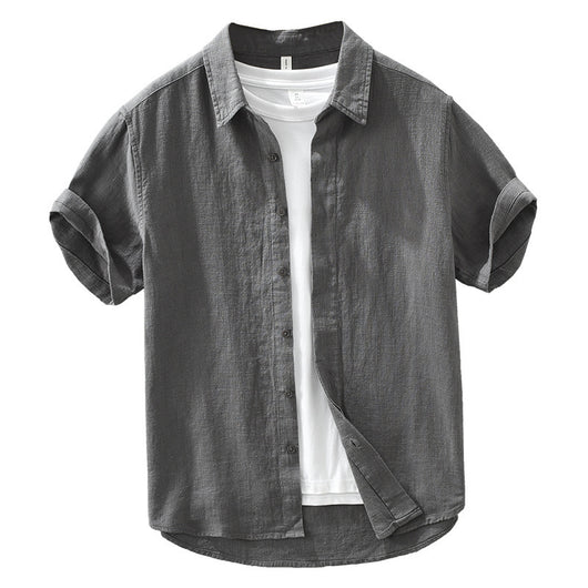 Camisa de Lino y Algodón Transpirable con Solapa de Manga Corta - Image 4