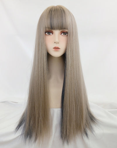 Peluca Larga Degradado Oro Azul Neblina - Cabello Sintético Premium - Image 10