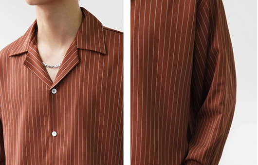 Camisa Cubana de Rayas Manga Larga Suelta con Cuello Abierto - Image 8