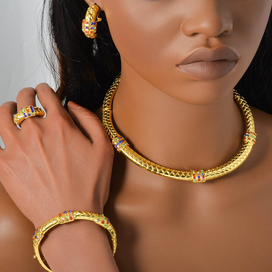 Conjunto de Joyas con Diamantes Estilo Chino: Anillo, Pulsera, Collar y Aretes - Image 6