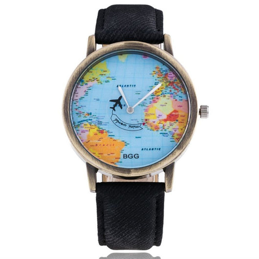Reloj de Cuarzo con Patrón de Avión y Mapa Mundial - Image 3