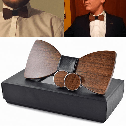 Gemelos y Pajarita de Madera - Estilo Clásico Elegante