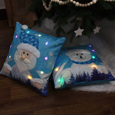 Juego de Fundas de Almohada Navideña Luminosas - Papá Noel y Muñeco de Nieve - Image 12