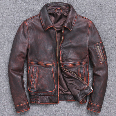 Chaqueta de Cuero Grueso Vintage - Estilo Casual Envejecido