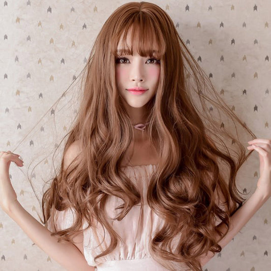 Peluca Coreana con Ondas Voluminosas y Flequillo Airoso - Cabello Sintético Realista
