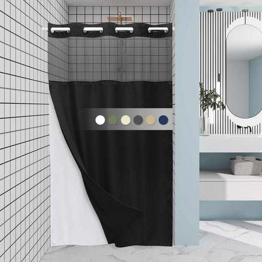 Cortina de Baño Doble Capa con Hebilla Grande - Diseño Liso y Moderno - Image 37