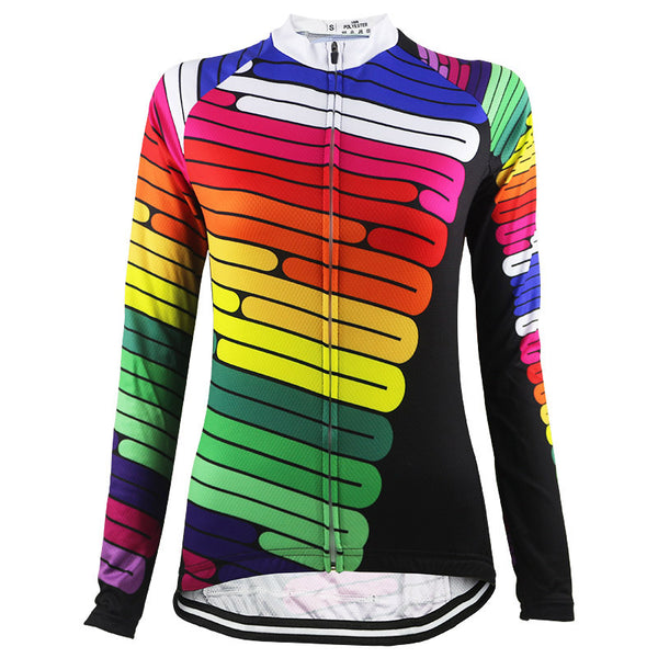 Maillot Ciclismo Mujer Manga Larga Rayas Coloridas