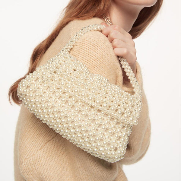 Bolso Tote con Perlas Blancas - Cartera de Hombro y Crossbody