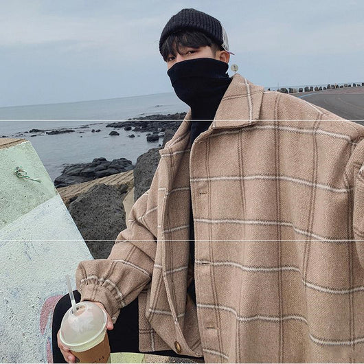 Abrigo de Lana Cuadros Estilo Coreano - Gabardina Larga Invierno Hombre - Image 8