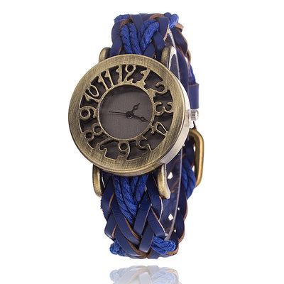 Reloj Pulsera de Cuero Tejido con Diseño Retro Hueco para Mujer - Image 11