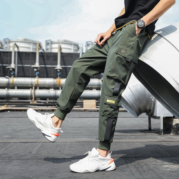 Pantalones Deportivos Holgados con Cordón y Múltiples Bolsillos - Talla Grande