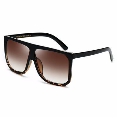 Large frame flat top sunglasses with black frames, brown gradient lenses, and subtle leopard print detail. - Image 14