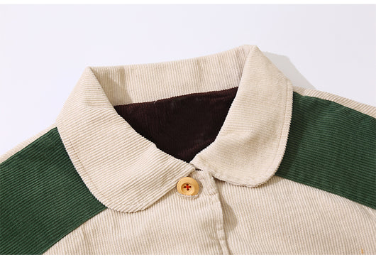 Chaqueta Corduroy Retro Japonesa con Cuello Muñeca y Costuras Contrastadas - Image 10