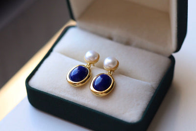 Aretes de Lapislázuli Natural con Perla - Image 12