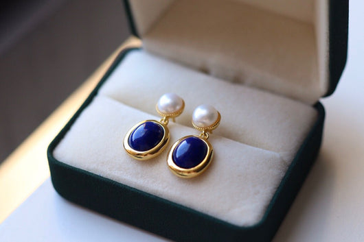 Aretes de Lapislázuli Natural con Perla - Image 12