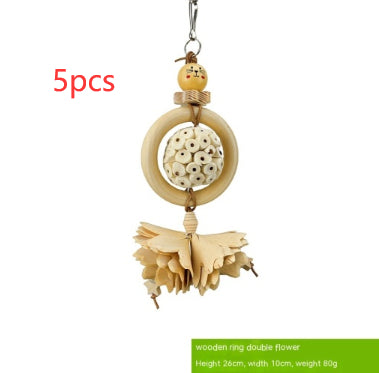 Set of 5 natural wood and rattan bird chewing toys with stars, balls, and flower shapes for parrots. - Image 22