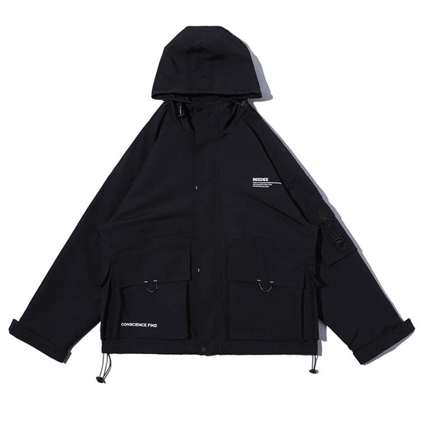 Chaqueta Cargo Impermeable con Capucha y Múltiples Bolsillos