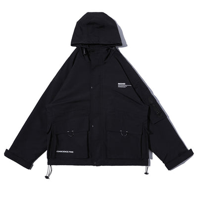 Chaqueta Cargo Impermeable con Capucha y Múltiples Bolsillos