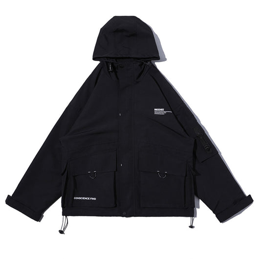 Chaqueta Cargo Impermeable con Capucha y Múltiples Bolsillos