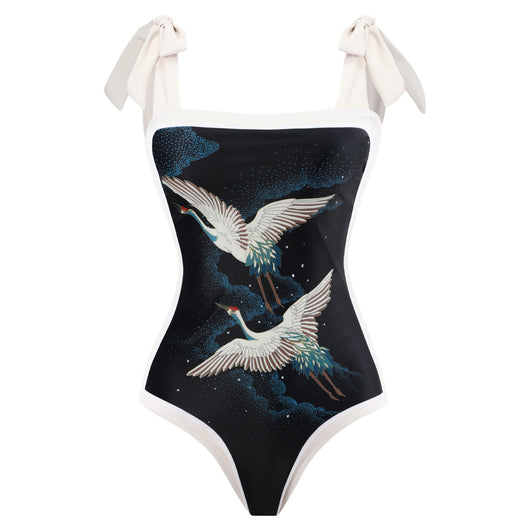 Traje de Baño Retro Una Pieza con Falda de Gasa - Image 38