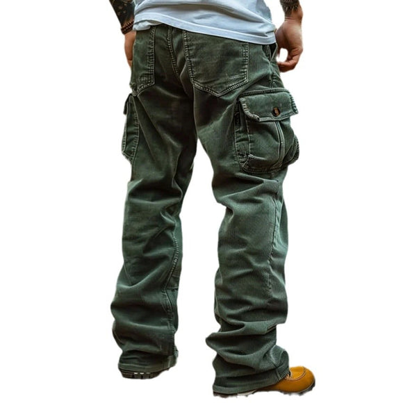 Calça Cargo Retrô Solta com Bolsos e Punho Elástico Masculina
