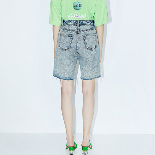Shorts de Mezclilla Talle Alto con Tirantes para Mujer - Image 2
