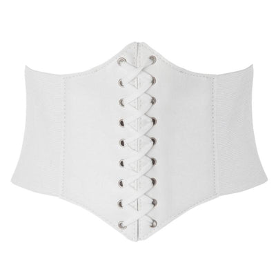 Red wide waist belt with a lace-up front design and elasticated sides, perfect for cinching the waist. - Image 12