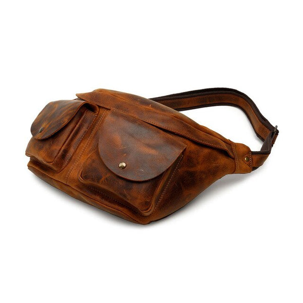 Bolsa de Pecho de Cuero Genuino con Correa - Estilo Retro Vintage
