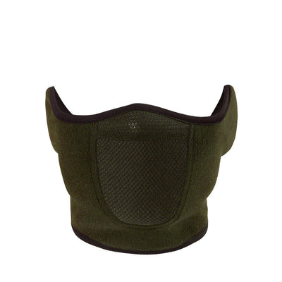 Dark green half-face mask with mesh panel and ear coverage, designed for winter cycling and outdoor activities. - Image 5