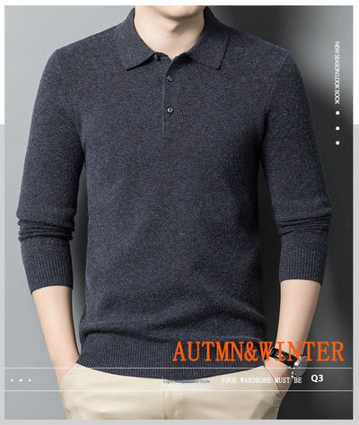 Suéter Polo de Manga Larga para Hombre - Colores Sólidos Otoño Invierno - Image 15