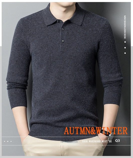 Suéter Polo de Manga Larga para Hombre - Colores Sólidos Otoño Invierno - Image 15