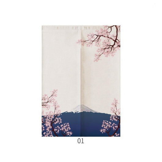 Japanese style noren door curtain with two red and blue Ukiyo-e koi fish on a cream wave pattern background. - Image 2