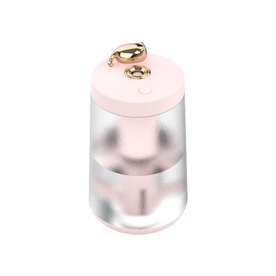 Cute cat-themed USB desktop humidifier with a pink top and base, frosted clear body, and gold cat ear accent. - Image 13