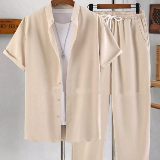 Traje Ejecutivo con Cardigan de Manga Corta y Cuello Tipo Camisa