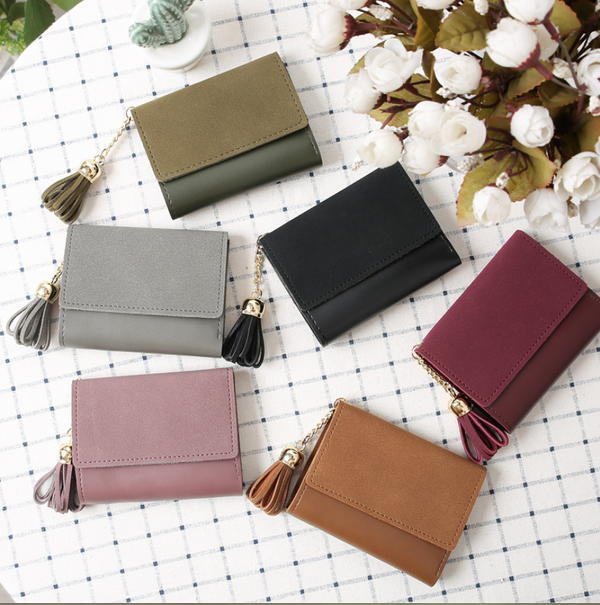Multifunction Compact Wallet with Tassel Zipper and Color Combination