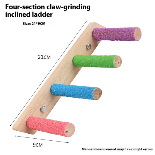 Four-section wooden inclined ladder with colorful frosted perches for birds to grind claws. Measures 21x9cm. - Image 2