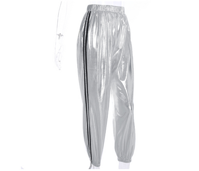 Pantalones Harem Plateados de Cintura Alta con Bolsillos - Estilo Streetwear Moderno - Image 4