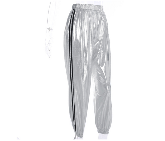 Pantalones Harem Plateados de Cintura Alta con Bolsillos - Estilo Streetwear Moderno - Image 4