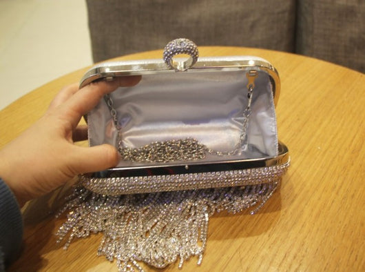 Bolso de Noche Diamante con Flecos para Novia y Eventos - Image 5