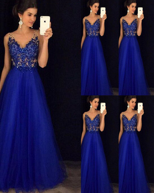 Vestido Largo Elegante Espalda Descubierta con Cuentas Azul Gasa - Image 3