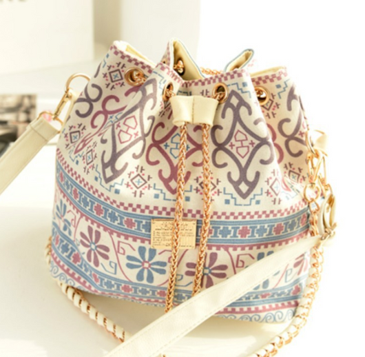 Bolso de Lona con Estampado Étnico y Cadena Ajustable