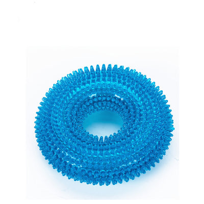 Translucent blue spiky donut-shaped pet toy made of TPR, designed to be bite-resistant and produce sound. - Image 13