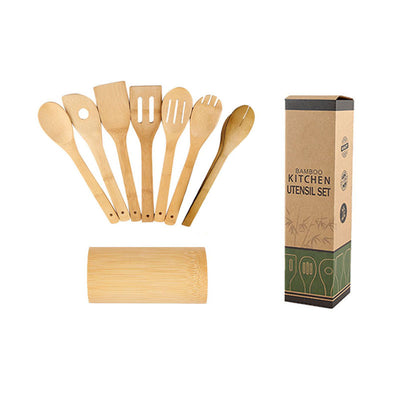 Juego de Espátulas de Bambú con Soporte Cuadrado Ecológico - Image 9