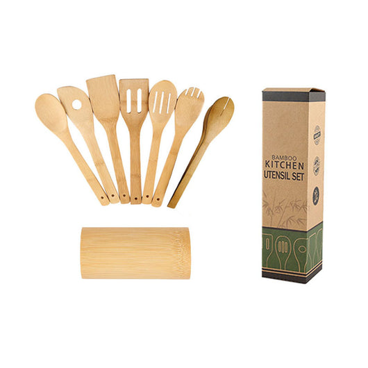 Juego de Espátulas de Bambú con Soporte Cuadrado Ecológico - Image 9
